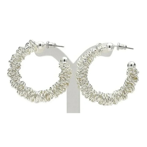 Avant Garde Sterling Silver Overlay Jumbled Rings India Hoop Earrings - Picture 1 of 2
